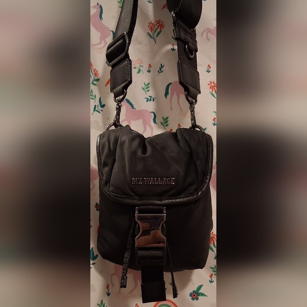 EUC MZ Wallace Micro Apex Black Calf & Nylon Casual Everyday Crossbody Purse Bag